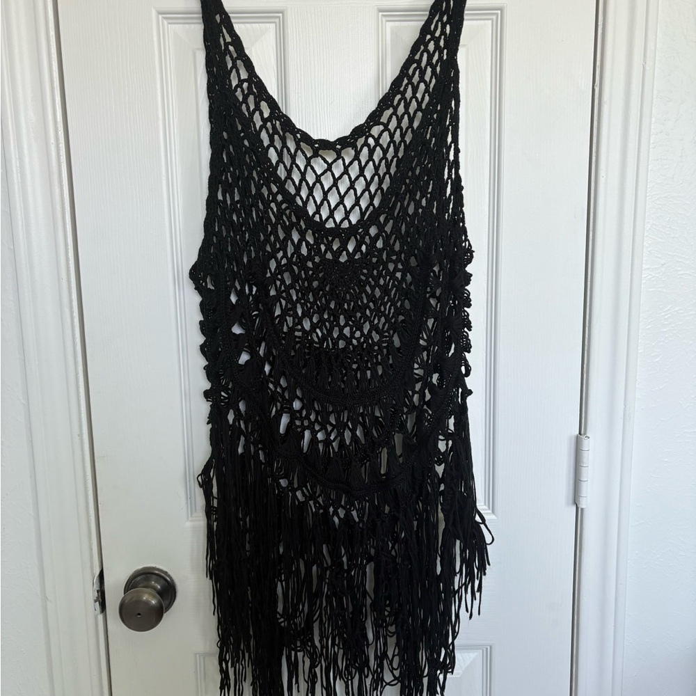 Elegant Black Fringe Crochet Top